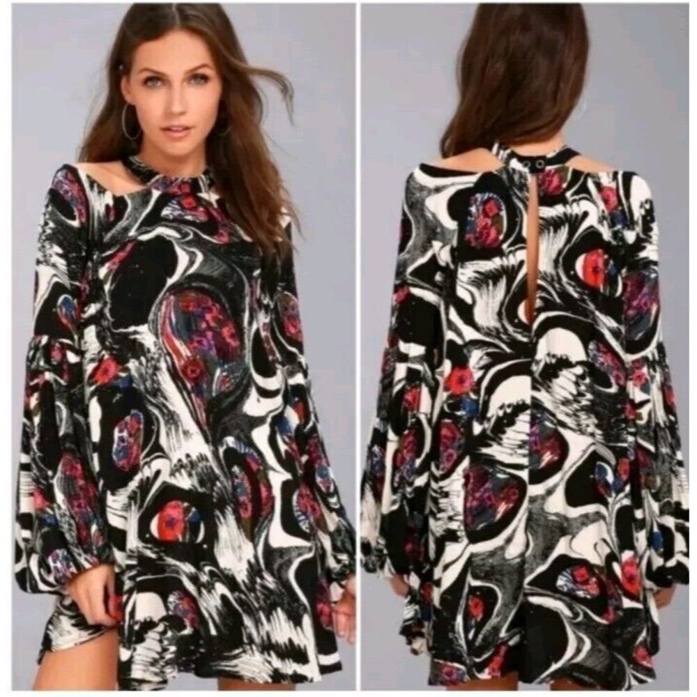 Free People Drift Away Print Cold Shoulder Tunic Dress Small